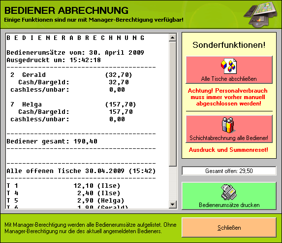 Bedienerabrechnung