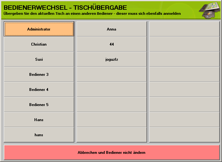 Bedienerwechsel