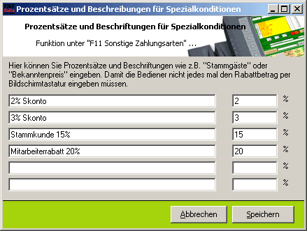 Prozente für Spezialkonditionen