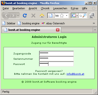 BONit Hotelsoftware - Online Buchungs Modul Admin Login