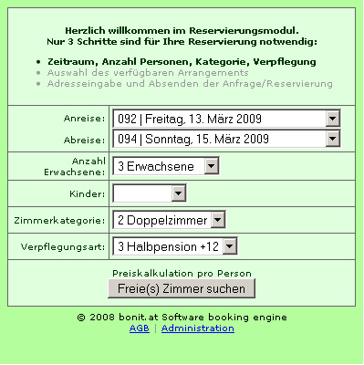 BONit Hotelsoftware - Online Buchungs Modul Seite 1
