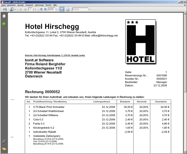 Rezeptions Rechnung